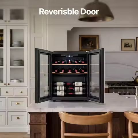 Wine Fridge 14 Bottle Wine Cooler Refrigerator,46L Single Zone Freestanding or Built-in Wine Cooler
