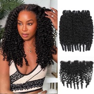 Burmese Curly Bundles with 13X4 Frontal Human Hair 16 18 20+14 IN, 12A Curly Bundles and HD 13x4 Ear