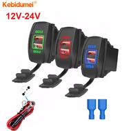 Kebidumei Car Charger Dual USB QC3.0 Outlet 12V 24V Waterproof Auto Adapter With 60CM Wire For Car Marine