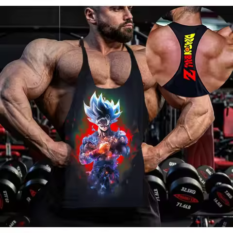 (Bandai) Authorizes DBZ Men's Gym I-shaped Vests Dragon Ball Printed Trendy Fashion Fitness Top Swea