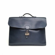 HERMES SacaDepeches公事包41深淵藍EC皮框M銀扣肩背包