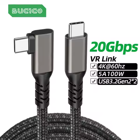 USB C 100W PD 5A 90 Angle USB3.2 Type-C Cable 4K@60Hz 20Gbps USB-C Gen2 Data Sync Cord For Macbook P