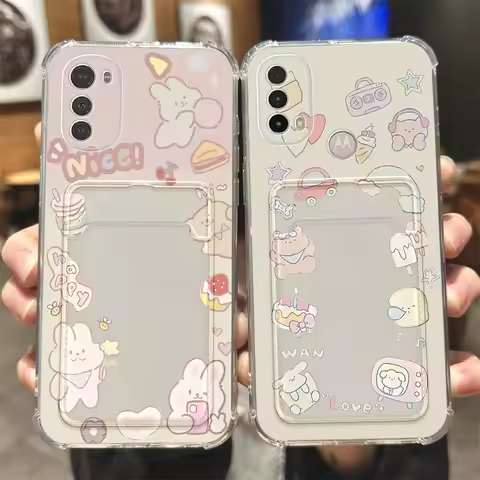 E 40 Cute Animal Transparent Card Pocket Phone Case For Motorola Moto E40 E20 E32 G52 G31 G22 G9 G50