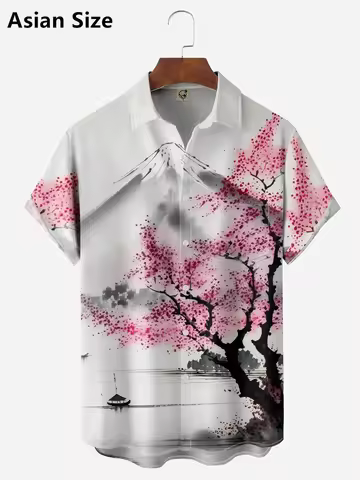 Cherry Blossom Graphic Hawaiian Shirt Men Women 3D Print Aloha Shirts Summer Women Blouses Lapel Sho