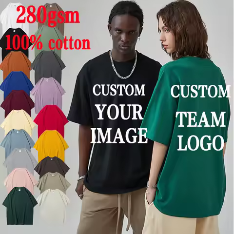 Heavyweight 280gsm Shoulder Drop Custom Imamge T-Shirt Summer Casual Short Sleeve Male And Female To