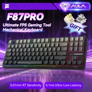 AULA F87 F87pro Grey Wood Switch V4 87Keys Customized Tri-Mode Mechanical Keyboard RGB Hot-Swap Wire