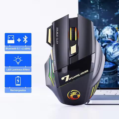 Wireless Gaming Mouse USB IMICE GW-X7 3200DPI Dual Mode Rechargeable 7 Keys 2.4Ghz Silent Mouse Blue