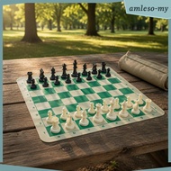 [AmlesoMY] Outdoor Chess Game 51cm Foldable Leather Board Resin Complete Chess Set for Training and 