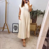 Women's Elegant Pleated Maxi Dress, Causal Simple Fashion Sleeveless Dress