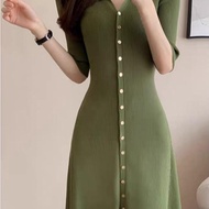 YR D8210 TM THREE M ELSA KNITTED BUTTON MINI SHIRT DRESS FASHION PREMIUM ELEGANTWanita