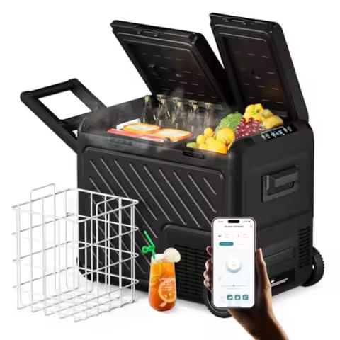 12V Car Refrigerator 49 Quart Dual Zone Portable Freezer with 12/24V DC 100/240V AC and APP Control 