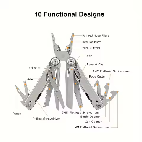 16-in-1 Multi-Tool, Pliers Screwdriver Folding Knife Wrench Pliers Cycling Camping Portable Full Met