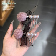 Pink Flower Pearl Gauze Insert Comb High-End Sense Side Insert Comb Classy Hair Accessories Design S