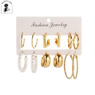 CLOVA AN617 Elegant Gold Silver Square Hoop Earrings 6 Sets Heart Pearl Earrings For Women Jewelry A