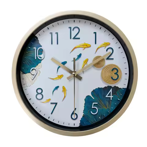 1pc 8 inch koi water lotus design wall clock, home mute clock, living room, bedroom, study, balcony,