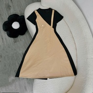 Đầm Bigsize Nữ Tay Ngắn Cổ Tròn Phối Jean Cách Điệu Vải Jean Giấy Phối Gân Tăm Co Giãn Cá Tính G671.