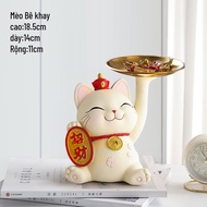 Yale77 fortune cat holding peaches - luxurious feng shui decor, tray & neat, lucky keychain