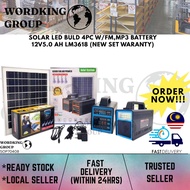 SOLAR LED BULD 4PC W/FM,MP3 BATTERY 12V5.0 AH LM3618 (NEW SET WARANTY) (SOP70408)