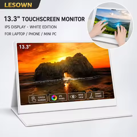 LESOWN 13.3 Inch White Touchscreen Portable Monitor IPS External Display for Laptop Mini PC with 108