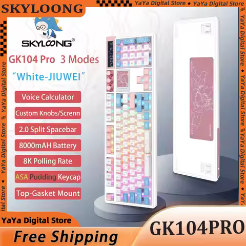 New SKYLOONG GK104 Pro Full-Size Tri Mode Wireless Mechanical Keyboard with 3.0 Screen Tri Knobs Hot