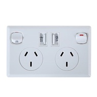 Double USB Australian AU Plug Wall Socket Home Power Point Supply Plate With 2 switches,2 USB 2.0 po