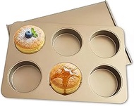 Straight Side English Muffin Cupcake Pan with Lid, 6 Cup Large Nonstick Hamburger Bun Pan, Muffin To
