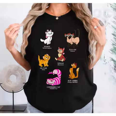 Disney Aristocats Marie Cat Alice Wonderland Cheshire Cat Names and Breeds T-Shirt, Disney Family Ma