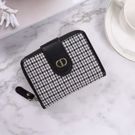 Qianniao Grid Canvas Card Bag Wallet One piece Bag Women's Short Instagram Small and Popular Card Position Fashion Versatile Folding Leather Clip