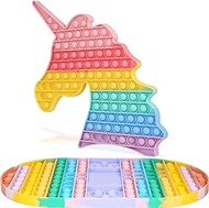 HOTWIND Big Size Large Giant Jumbo Huge Rainbow Unicorn Chess Board Push Poping Bubbles Game Fidget Sensory Stress Relief Toys Packs Set and Anti-Anxiety Tools (2Packs)