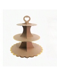 3層牛皮紙和金箔圓邊蛋糕架,適用於聚會點心糕點展示