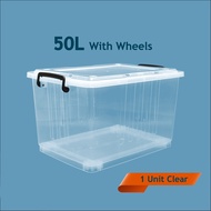 Abbaware 50L Clear Storage Box Transparent / Kotak Simpanan Beroda / Storage Box with wheels / Storage container