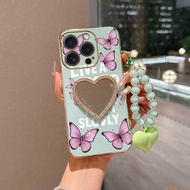 3 pcs (A pink butterfly phone Case+Lanyard+Stand) For iPhone 16 Pro Max/11/17/17 Air/17 Pro/17 Pro M