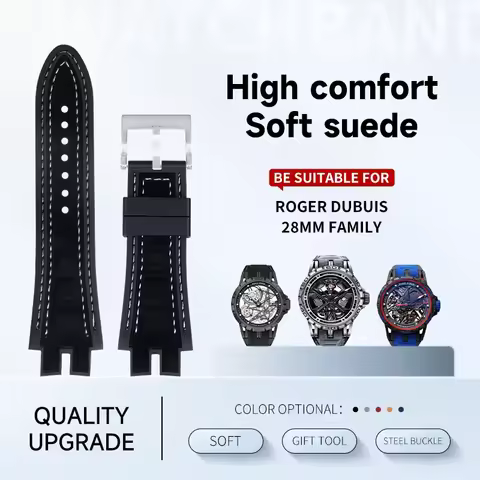 28mm Soft Nubuck Leather Nylon Belt Silicone Watch Band Accessories Fit For Roger Dubuis Strap For E