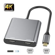 2in1 Type c to Dual HDMI  Adapter Type-C USB C HUB to HDMI*2 4K Two Monitors Mirror Extend Display for Laptop Smartphone Tablet