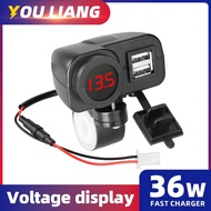 12V-24V Motorcycle Universal Dual USB Car Charger Power Adapter Waterproof Fast Charging With Voltme