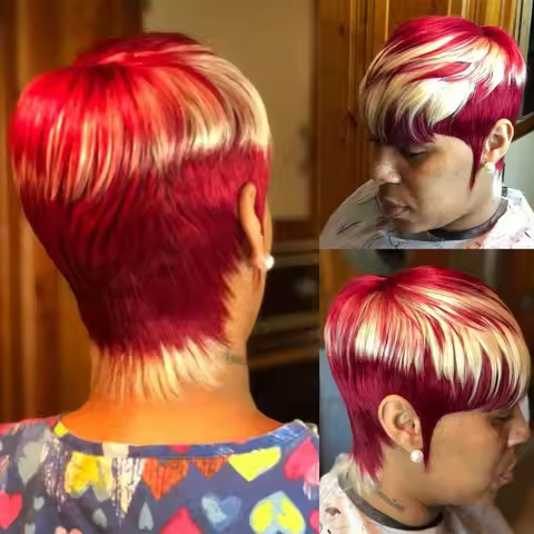 Human Hair Wig Pixie Cut Wig Highlight Short Wig With Bangs Human Hair machine made Wig For Women
