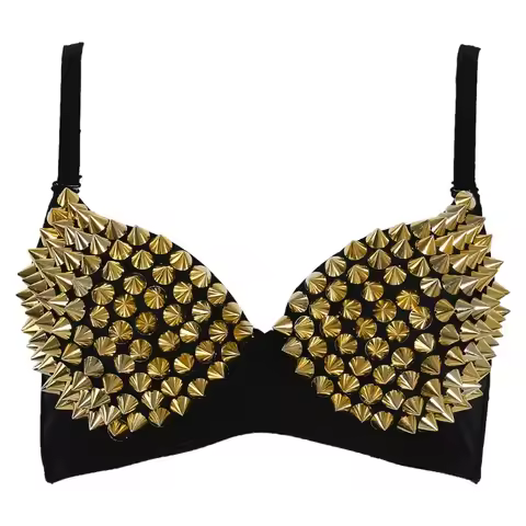 Women's Studded Bra Top Women's Handmade Rave Crop Top Nightclub Stage Performance
