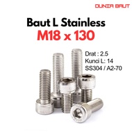 Stainless L Bolt M18X130 / 18X130 / M18 X 130 / 18 X 130 Full Drat SS304 / SUS304 / A2-70