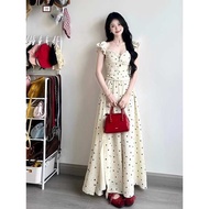 maxi cash long dress for women French off-shoulder white retro polled dress children's summer 2025 n