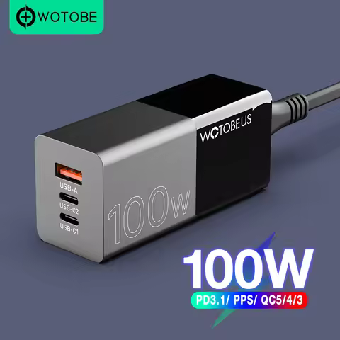 WOTOBE 100W GaN USB C Charger Power Adapter,3-Port 100W PD PPS 45W 27W QC5 AFC for Laptop MacBook iP