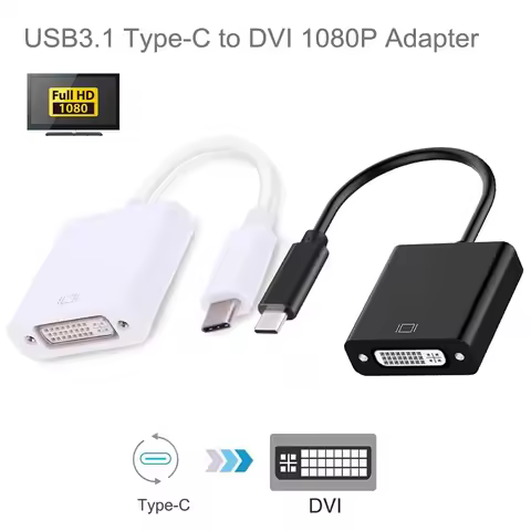 USB C to DVI Adapter Cable Thunderbolt3 Type-C Male To DVI 24+5 Female Converter 1080P Display for L