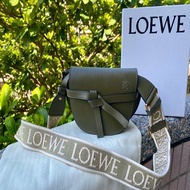 近新LOEWE秋綠色Mini Gate Dual bag in soft calfskin and jacquard斜背肩背包