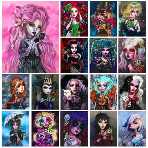 2024 New Handmade Gothic Cartoon Girl Diamond Painting Kurtis Rykovich Cross Embroidery Flower Diamo