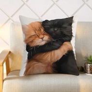 1pc Charming Cat Hug Design Throw Pillow Cover, 17.7x17.7 Inch - Soft, Polyester, Zip Closure, Machi