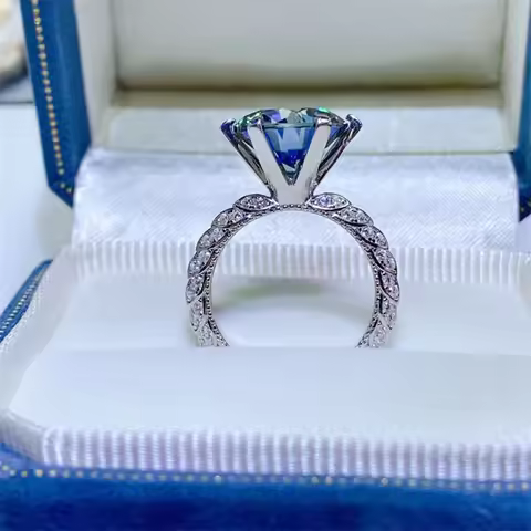 Hand-beautifying 6-Prong Blue Diamond Ring For Women 5ct Moissanite PT950 Platinum | Slims fingers, 