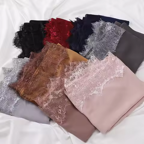 Muslim Soft Lace Hijab lslamic Plain Scarf Premium Chiffon Scarf Shawl Turban Headwraps Headband Fou