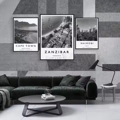 Dakar ,Kinshasa,Lagos ,Cape Town,Accra,Durban,Abidjan,Nairobi,Mauritius,Lagos Travel Print, Black an