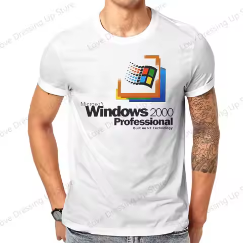 Windows 95 Computer System Accessories Windows 2000 Startup T Shirt Punk Men Tees Summer Clothing CO