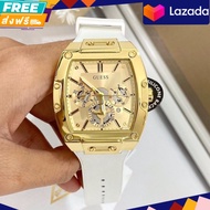 ประกันศูนย์ไทย  นาฬิกาข้อมือ Guess Gold-Tone and White Rectangular Multifunction Watch GW0202G6