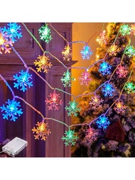 19.7英尺的40顆led雪花串燈,使用3aa電池,可用於臥室室內外派對家庭聖誕裝飾,溫暖白色 / 多彩 / 白色